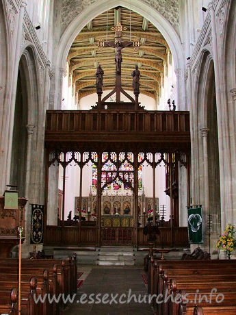 St Mary the Virgin, Saffron Walden Church - Looking East towards the Altar. The screen shown here was 
created by Sir Charles Nicholson, 1924.
