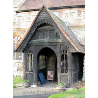 St Mary, South Benfleet Church - 


This lovely S porch has panel tracery in the spandrels of the doorway, an embattled beam, tracery panels in the gable, cusped bargeboarding, and a two-bay hammerbeam roof inside. All in all, a rather lovely piece of craftsmanship.














