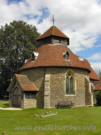St John the Baptist, Little Maplestead Church - This church was built by the Knights Hospitallers, and was 
built in the form that the Knights Templars had traditionally built, which, in 
turn was based upon the form of the Holy Sepulchre in Jerusalem.
