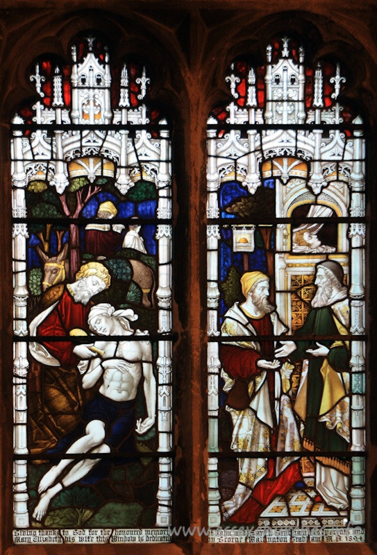 St Andrew, Rochford Church - Giving thanks to God for the honoured memory of John and Sarah Grabham, his parents, and Mary Elizabeth, his wife, this window is dedicated by George Wallington Grabham. AD 1894