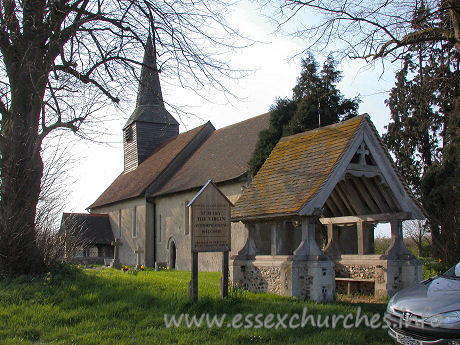 , Aythorpe%Roding Church - The church sports a C15 belfry with broach spire.