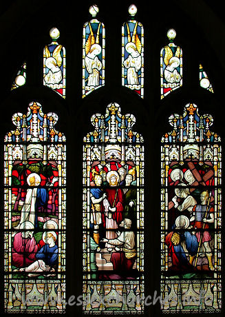 St Andrew, Hornchurch Church - This first north aisle stained glass is late 19th century. It has three lights depicting Jesus in the garden of Gethsemane, Jesus with Pilate and Jesus on the road to Calvary.