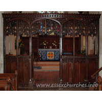 St Edmund, Abbess Roding Church - The screen has two-light divisions. The mullion is carried up into the apex of the four-centred arch. Each light consists of panel-tracery with an ogee arch below.