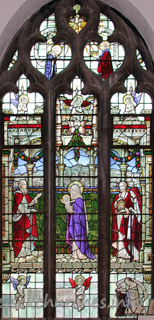 St Alban, Westcliff-on-Sea Church - 


This window, which is situated on the south side of the Lady 
Chapel depicts the presentation of the baby Jesus at the temple. 
The figures [l to r] are: Simeon, The Virgin and Child, Joseph 
and Anna. 
This window was given in memory of Rev'd Charles Henry Rogers, 
Vicar 1906-1929, by his friends and congregation. 
Rev'd Rogers is depicted kneeling in prayer at the bottom 
right hand corner of the window.



