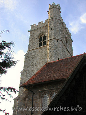 St Michael, Fobbing Church - 


The 15th Century 
W tower is rather spectacular, with a raised SE stair turret, and has 
battlements all round the top. It is diagonally buttressed.




