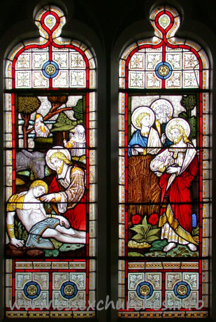 St Catherine, Wickford Church - This double window in the south wall depicts the disciples in the corn fields, and the parable of the Good Samaritan.