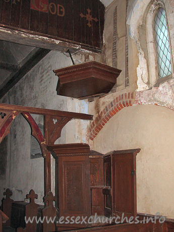 St Mary, Mundon Church - 



The pulpit, directly in front of the blocked early C16 archway 
that would have once lead into the S chapel.



