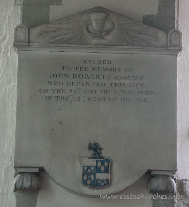, Great%Wakering Church - Sacred to the memory of John Roberts Esquire, who departed this life on the 24th day of April 1820, in the 52nd year of his age.