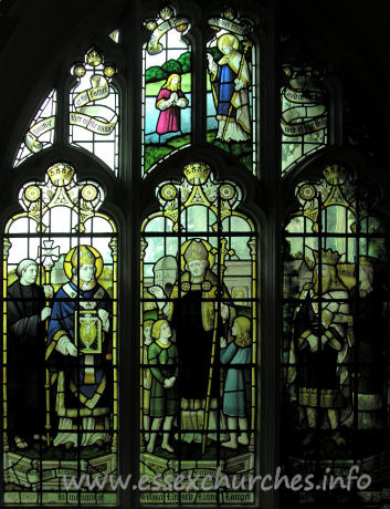 , Great%Bardfield Church - A rather dark window to photograph.
This window represents the introduction of Christianity into England from Italy.
In memory of Lionel Lampet, vicar of this parish 1867-1921.