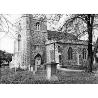 St John the Baptist, Mucking Church - 


This view is sadly no longer available, as the whole church is 
now masked by huge trees.
From Pevsner: "The W tower is mostly C19, but the S doorway 
which serves as a porch has recognisable C15 parts." 
This image is the copyright of Ian Gellard. Reproduced by kind 
permission. For more details, you can email Ian at the following address:

ian@photosofessex.co.uk.
Ian has a CD full of old pictures of Essex 
available, you can see more details at his website,
www.photosofessex.co.uk.
