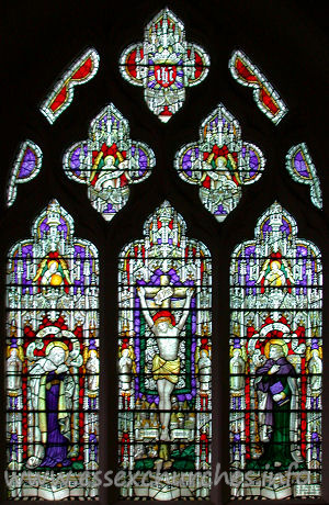 , Great%Burstead Church - 



This Kemp & Co. window depicts the crucifixion scene in three panels. It dated from 1928. Parts of the tracery itself, though, date from the 14th century. The window was given by Mrs Goodchild of Stock, whose husband had farmed locally. Until this window was installed, the east window had been blocked.














