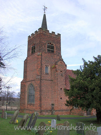 , Theydon%Mount Church - 


The W tower has diagonal buttresses and battlements, and low 
spire. The W window has intersected tracery. The tower has a Dutch style 
staircase.
















