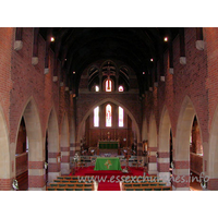 All Saints, Southend-on-Sea  Church - This photo shows the view from the W gallery, looking towards 
the chancel. Above the chancel arch can be seen a large triple arch, as the 
chancel rises to the same height as the nave.



