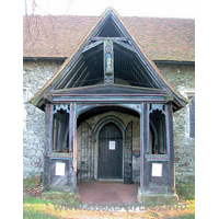 St Mary, Runwell Church - The N porch, seen here, has many interesting features. The 
most prominent, though, being the result of a rector in the 1930s, who was 
rather fond of painting.




