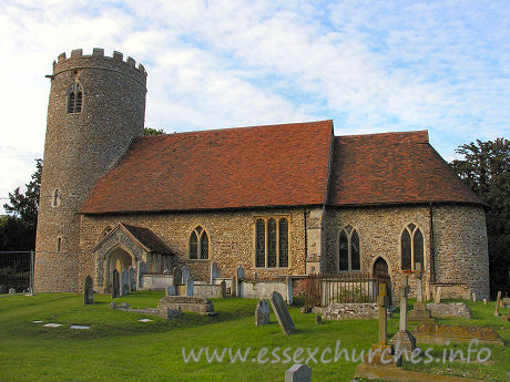 St Gregory & St George, Pentlow Church - Pentlow St Gregory & St George is one of a handful of churches in the county 
that have round tower. This example is probably C12, with C14 windows.
