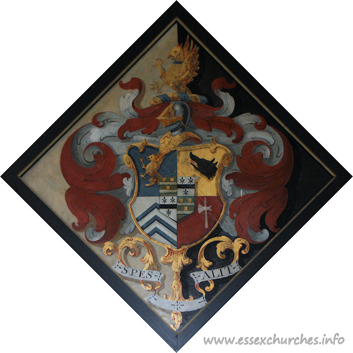 , Layer%Marney Church - For Frances, daughter of Sir Caesar Child, of Woodford, who married Nicholas Corsellis, of Lincolns Inn and died.      He died 1761.
 
Details taken from Hatchments in Britain: 6, Edited by Peter Summers