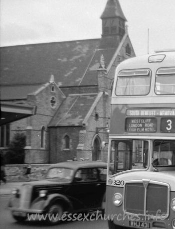 Trinity (Free Church of England), Southend-on-Sea  Church - This is a cropped version of an original taken by Peter Green, Tuesday 16 August 1960.
Click here to see the original.
 
Reproduced by kind permission of SCT'61 Website.