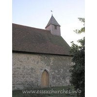 All Saints, Vange Church – Exterior 4: The North door, with very tidy belfry sitting atop the church.
