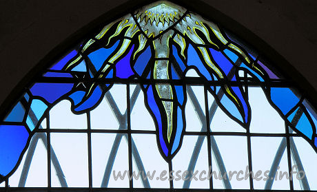 All Saints, Vange Church – The remaining coloured glass from the E window. Ben, the keyholder who kindly showed us around, explained that much of the broken glass was collected from the floor, and is now displayed in an ornamental fashion at St Chad's church (also in Vange).