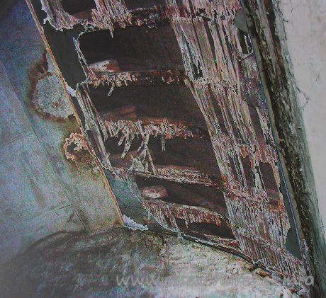 All Saints, Vange Church – The condition of the roof, before repairs commenced. Taken from a picture on display within the church.