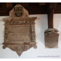 St Andrew, Greensted Church – Monument 1: Here lieth Jone, sister of Thomas Smith of Mont Knight. Second wife of Alane Wood of Snodland in Kent. Gent who livinge vertuouslie 60 yeeres died godly the XX of August 1585.