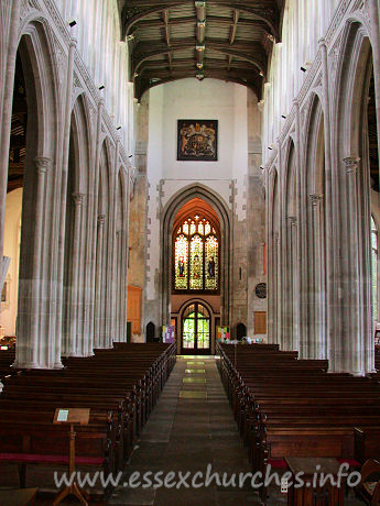 St Mary the Virgin, Saffron Walden Church – Looking West, to the Western doorway, giving access to the church through the base of the tower.
