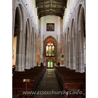 St Mary the Virgin, Saffron Walden Church – Interior 4: Looking West, to the Western doorway, giving access to the church through the base of the tower.