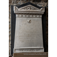 St Mary the Virgin, Prittlewell Church – Monument 6: To the memory of the Revd Frederick Nolan, L.L.D., F.R.S. & co. 42 years vicar of this parish. He died September 16th 1861 in the 85th year of his age at Geraldstown House in the County of Meath, Ireland. He was a true Christian. A man of distinguished learning. An affectionate husband and a sincere friend. My spirit hath rejoiced in God my saviour. His mortal remains are interred in the family vault at Navan. There Remaineth a Rest.