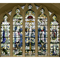 St Margaret, Barking Church – Stained Glass 2: The North chapel East window depicts St Erkenwald, bishop of Barking 675-693 AD in the left-hand light, and St Cedd Abbas in the right-hand light.