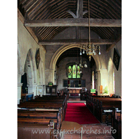 St Nicholas, Canewdon Church – Interior 1: The nave and chancel from the west end.