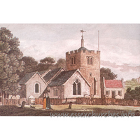 St Peter & St Paul, Grays Church – Postcard 1: GRAYS PARISH CHURCH ESSEX This view shows the church before its Victorian restoration with the first Palmer's School building alongside and Belmont Castle in the distance. An engraving of 1807 from Dr Hughson's Description of London. A Thurrock Museum postcard.