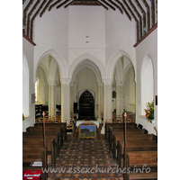 St John the Baptist, Little Maplestead Church – Interior 6: Looking W from the altar, clearly showing the round rotunda of a nave.