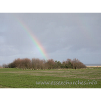 St Peter-on-the-Wall, Bradwell-juxta-Mare Church – Exterior 2: Just to the right was a beautiful rainbow, looking for all the world like it was designed to grow out of those trees.