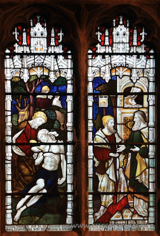 St Andrew, Rochford Church – Giving thanks to God for the honoured memory of John and Sarah Grabham, his parents, and Mary Elizabeth, his wife, this window is dedicated by George Wallington Grabham. AD 1894