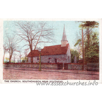 Holy Trinity, Southchurch Church – Postcard 1: The small, Norman church, before enlargement. Postcard - Ellis, Southend-on-Sea