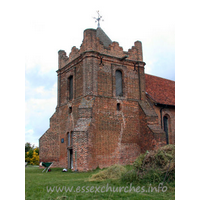 All Saints, East Horndon Church – Exterior 3: This short W tower is C17. Its rugged appearance stems from its diagonal buttresses. The tower presents very few right-angled edges, giving a much more bold effect.