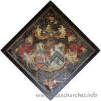 St Mary, Chickney Church – Hatchment 1: For James Powell Mounsey, who married, in 1814, Ann, daughter of William Webb, of Quendon Hall, Essex. She took the name of Cramner in accordance with the will of Miss Martha Cramner in 1813. On her marriage, her husband also assumed the name and arms of Cramner. She died 1853. Details taken from Hatchments in Britain: 6, Edited by Peter Summers