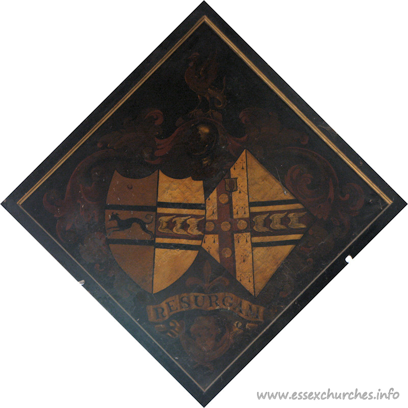 St Giles & All Saints, Orsett Church – For John Baker, who married 1782, Elizabeth, daughter of William Wingfield, relict of Sir John St. Aubyn, Bt., and died 1 May 1801, aged 55. She died 28 July 1796. Details taken from Hatchments in Britain: 6, Edited by Peter Summers