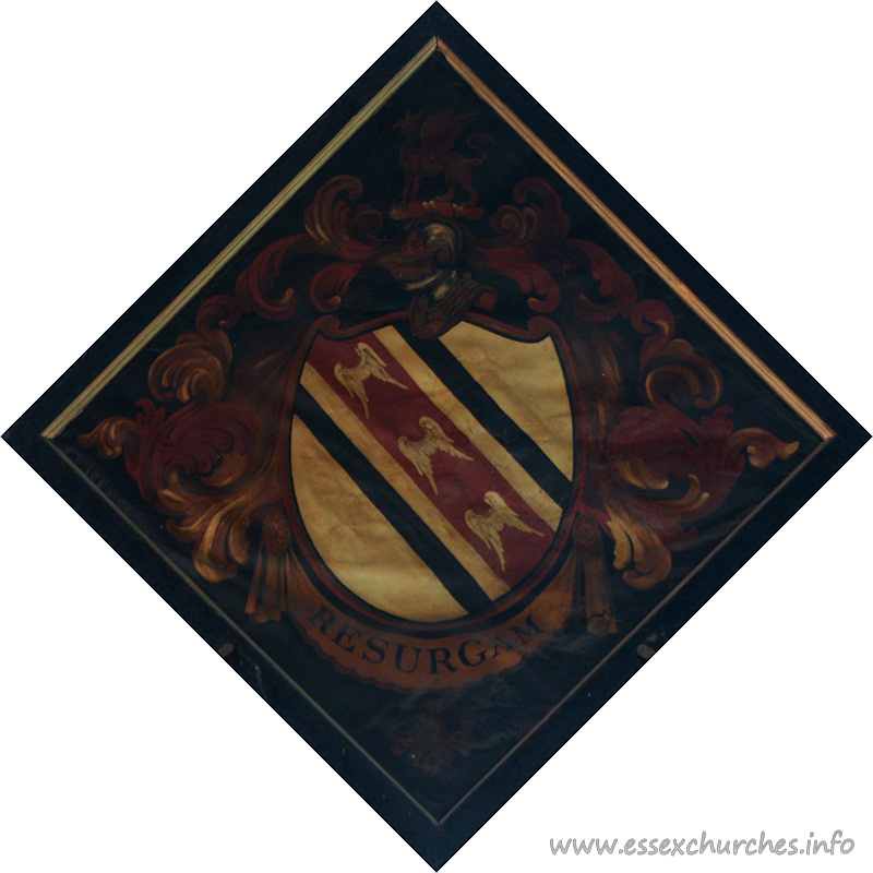 St Giles & All Saints, Orsett Church – Probably for William Wingfield, who inherited the estates of the manor of Orsett in 1849. He died at Sherborne in 1859. Details taken from Hatchments in Britain: 6, Edited by Peter Summers