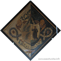 St Giles & All Saints, Orsett Church – Hatchment 12: For Henrietta Elizabeth, wife of the Rev. John Frederick Usko, Rector of Orsett for 33 years. She died 19 July 1818, aged 41. He died 31 December 1841, aged 81. Details taken from Hatchments in Britain: 6, Edited by Peter Summers