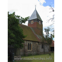 St Mary the Virgin, Bulphan Church – Exterior 2: The tower, which is probably Late Victorian, still sports it's Victoria Regina clock, dated 1897. Though curiously, the clock is only on two adjacent sides of the tower!