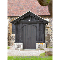 St Mary the Virgin, Bulphan Church – Exterior 4: The C15 S porch has tracery decoration, and ornate bargeboarding.