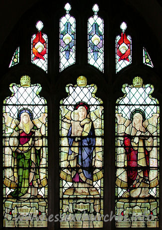 St Andrew, Hornchurch Church – This second, north aisle window is early 20th century, and is a memorial to Sarah Williams who lived at Great Langtons. It depicts St Sarah, The Virgin Mary and St Elizabeth and it was designed and made by Haydon Bacon of London.