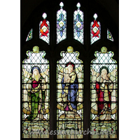 St Andrew, Hornchurch Church – Stained Glass 3: This second, north aisle window is early 20th century, and is a memorial to Sarah Williams who lived at Great Langtons. It depicts St Sarah, The Virgin Mary and St Elizabeth and it was designed and made by Haydon Bacon of London.
