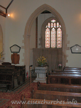 St Edmund, Abbess Roding Church – Looking across the nave, to the SW.