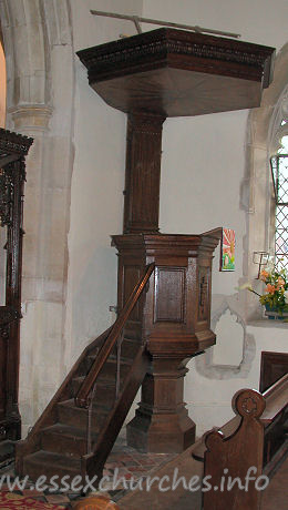 St Edmund, Abbess Roding Church – Pulpit with a huge tester.