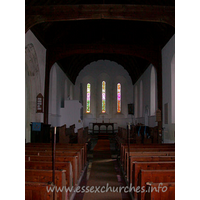 St Mary, Broxted Church – Interior 3: The chancel has its original lancet windows, though the nave has no early features.