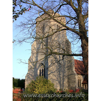 St Peter, Paglesham Church – Exterior 6: 15th Century embattled West tower with diagonal buttresses.