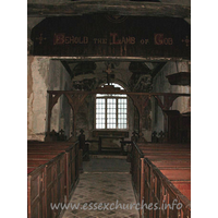 St Mary, Mundon Church – Interior 1: Looking East, towards the chancel. This is perhaps one of the most encompassing views of this church. The dimly lit interior really does give one a feeling of having stepped back in time.