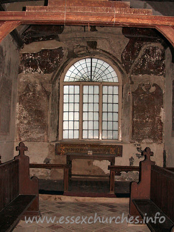 St Mary, Mundon Church – The chancel. Currently (July 2005), the church is closed to all visitors, due to the movements of the foundations. Even when I visited, the most precarious feeling place to be standing was in the chancel. Some of the cracks in the roof were looking rather monstrous. Despite feeling a little unsafe though, Mundon St Mary just draws you in further and further.